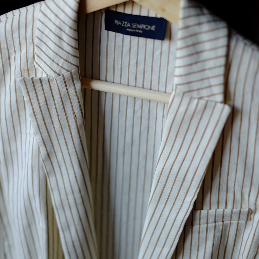 Piazza Sempione Long Beige Striped Vest - Picture 2 of 7